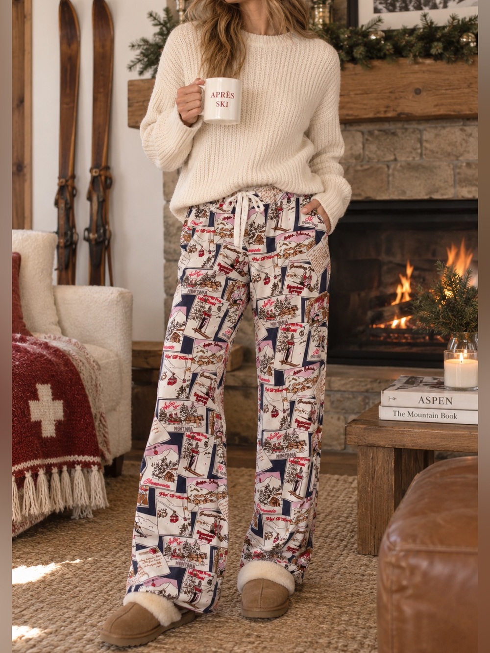 Vintage J.Crew Ski Postcards Print Pajama Pants size Small